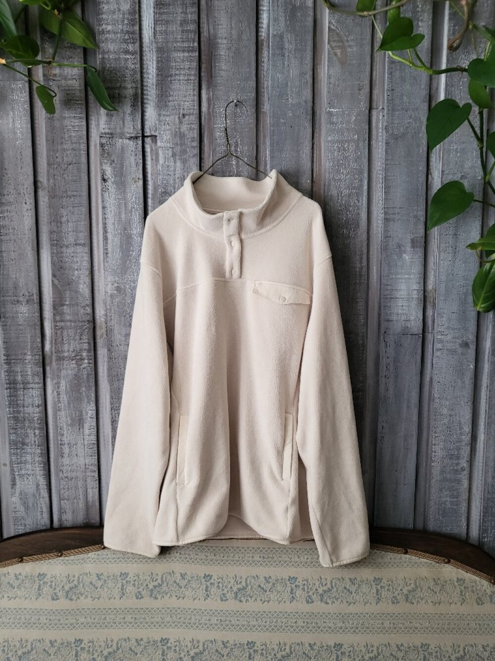 32 Degrees Heat Women Quarter Snap Fleece Pullover Ecru Cream XXL